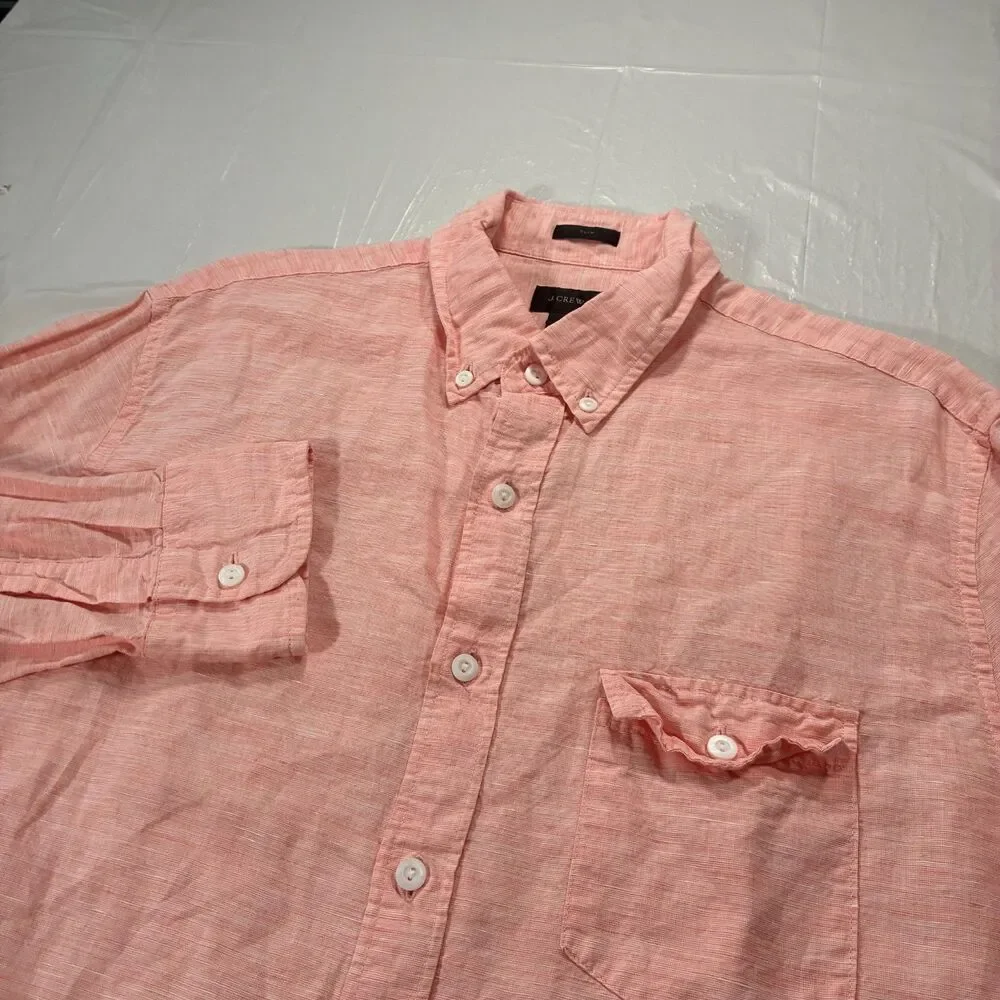 J.Crew Baird McNutt Irish Linen Shirt Mens Med Slim Salmon Pink Button Down